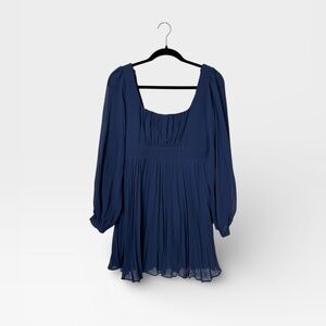 Lulus Lovely Captivation Dark Blue Pleated Mini Dress